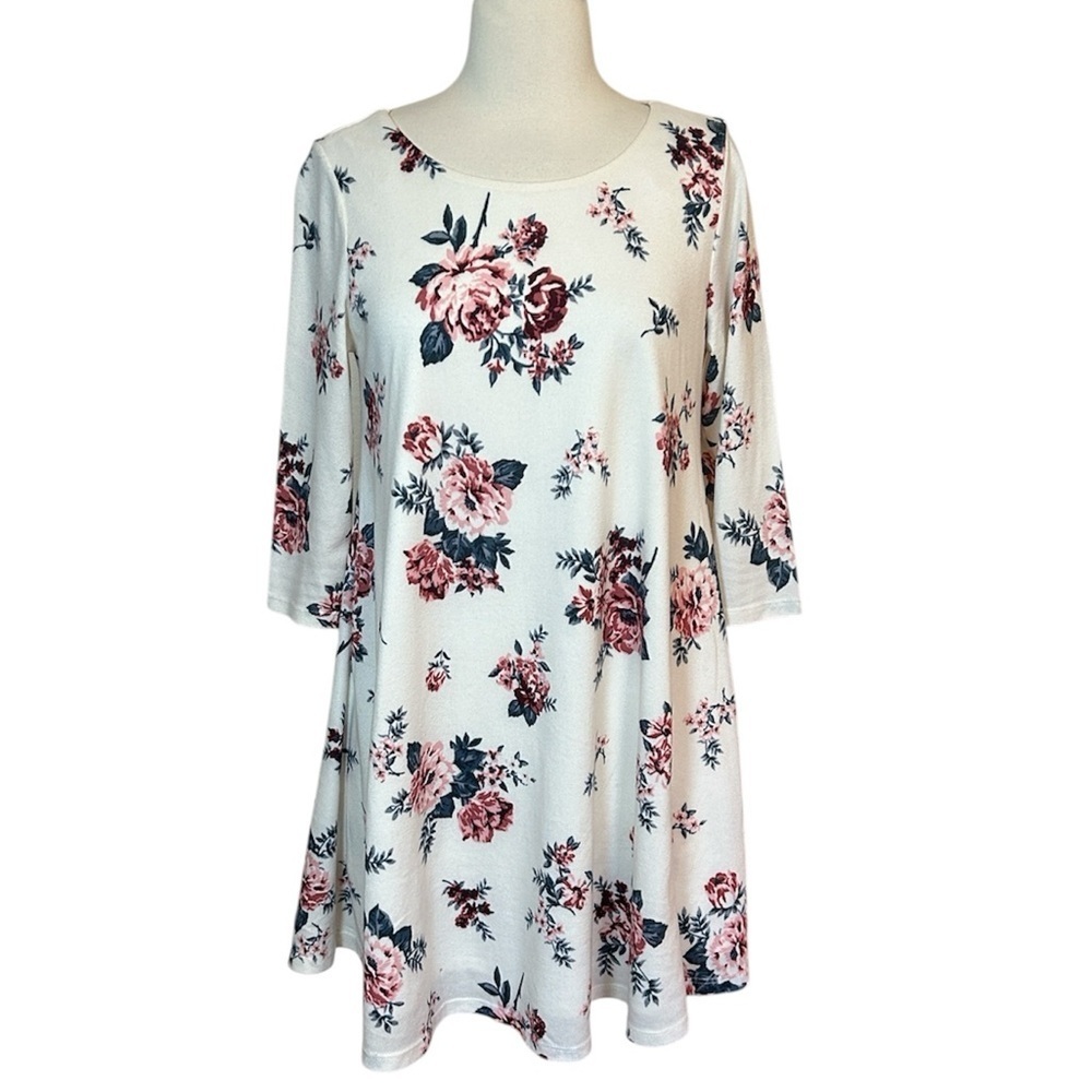 Altar’d State Floral Print White and Pink Mini Swing Light Sweater Dress size S